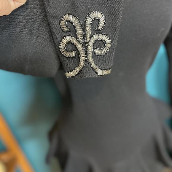 Vintage 1980s Adrienne Vittadini 100% Wool Embellished Peplum Dress size M - Picture 4 of 8